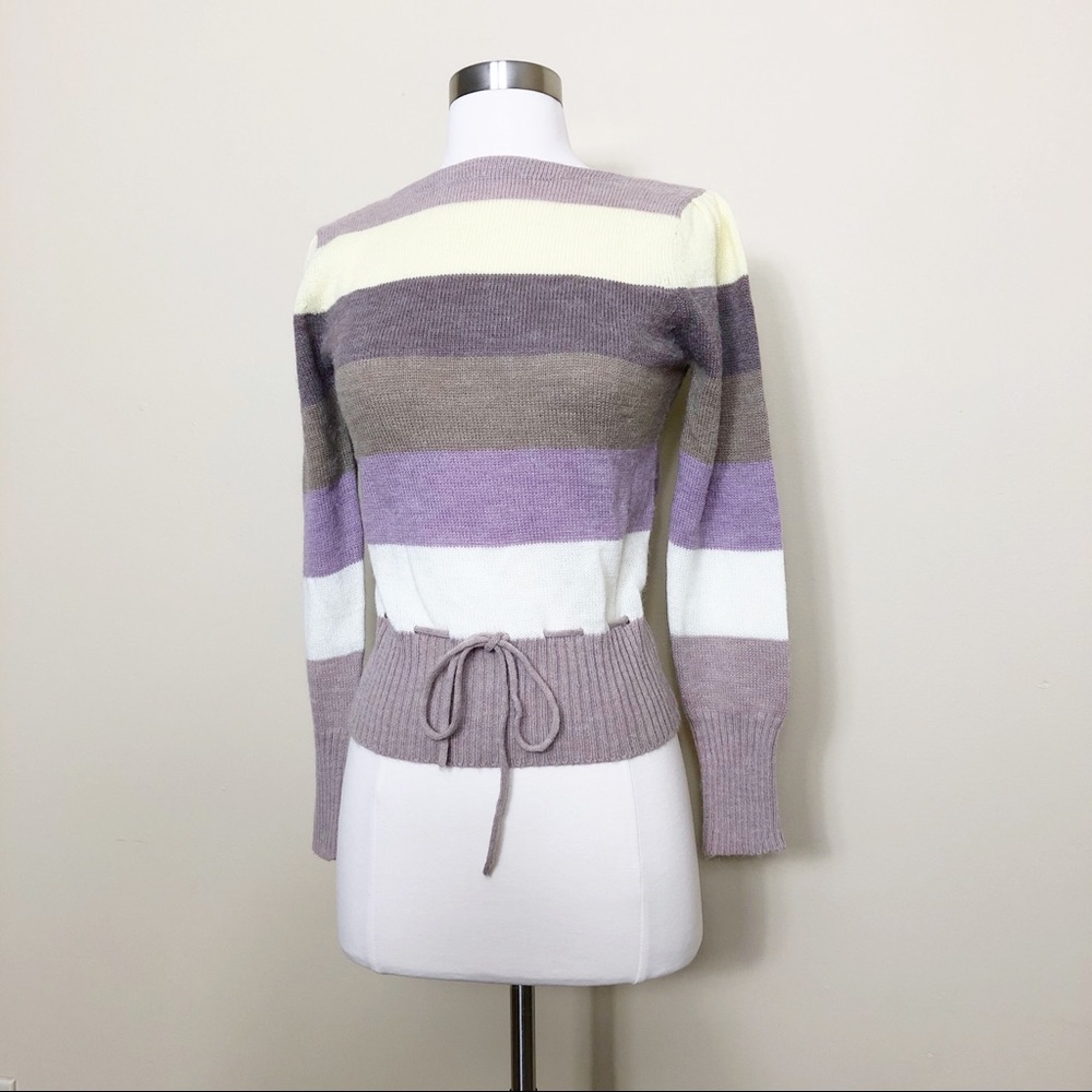 BEST Vintage 70s Colorblock Pastel Stripe Sweater